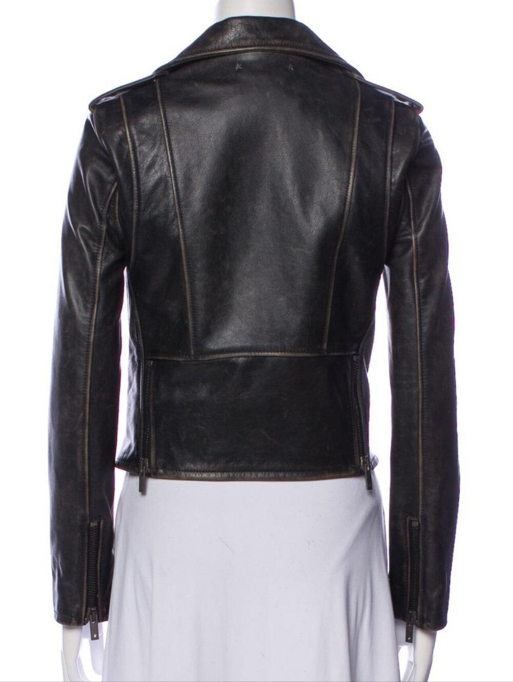 New Golden Goose Distressed Women's Black Leather Biker Jacket Size S Size 38 - Picture 3 of 9